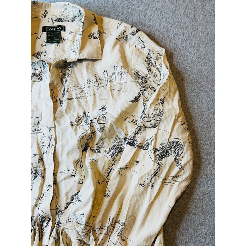 Ariat Cream Button-Down Shirt with Black Horse Sketch Print - Picture 6 of 13